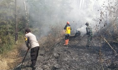 Polres-Ngawi-dan-Tim-Gabungan-Jinakan-Api-di-Gunung-Botak,-Medan-Berat-Jadi-Tantangan